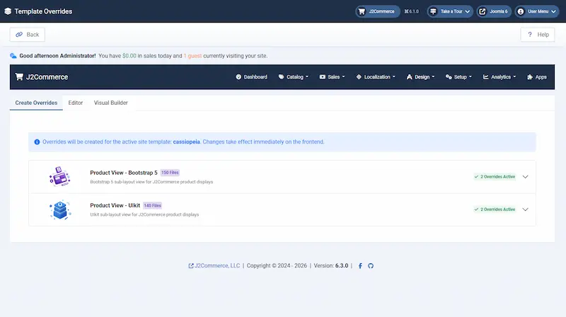 J2Commerce storefront running Bootstrap 5 and UIkit 3 templates side by side