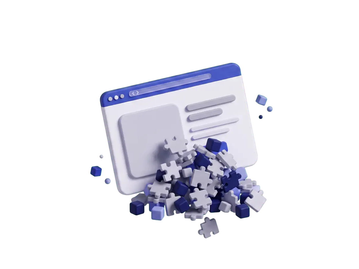 Animation: a product page starts buried under a pile of script pieces, the product photo loads while the pieces fall away, and the page ends clean with a lightning badge.