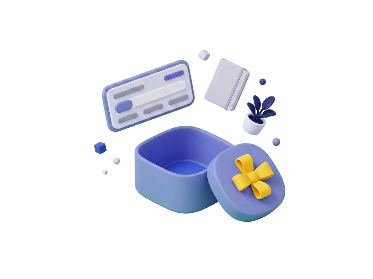 Animation: an empty gift box fills with a mug, a candle and a tote bag while the price bar above it grows with each item added.