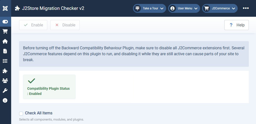 The Migration Checker initial screen