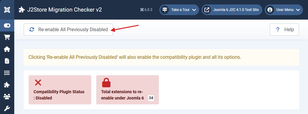 The Migration Checker re-enable step