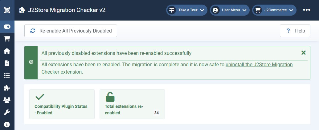The Migration Checker's final stage and uninstall